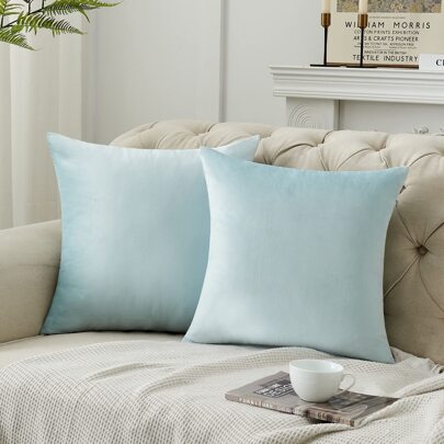 1pc Chemical Fiber Cushion Cover, Minimalist Light Blue Decorative Throw Pillow Case Without Filler For Sofa