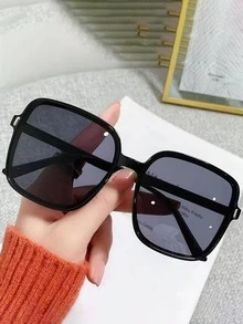 1 件女士方形时尚眼镜，黑色镜框，附赠眼镜袋 - 黑色 - 查看 2