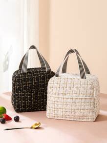 新款豪華保溫午餐包,便攜式,方便攜帶便當盒袋,適用於工作和學生使用 - 黑色 - 查看 12