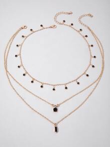 imoli 2 cái/bộ Đá hợp kim Tua Vòng cổ dây  , Nhiều lớp Mặt dây chuyền hình học Dây chuyền Đối với Của phụ nữ Quà tặng tiệc ( Thủ công Chuỗi Với Số Của Kim cương giả Đến Kích thước khác nhau ) - màu đen - Xem 6