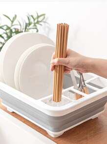 1入折疊式碗碟瀝水架,廚房可伸縮的餐具盤水存儲架,帶排水塞的洗碗缸籃 - 彩色 - 查看 5