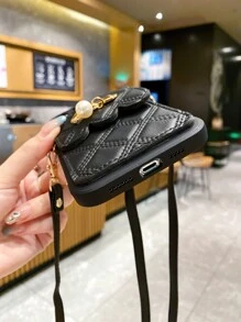 菱形斜挎零钱包，适用于 Apple 16/16E/16 Pro Max 手机壳，女式防震软手机壳保护套 - 黑色 - 查看 2