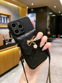 菱形斜挎零钱包，适用于 Apple 16/16E/16 Pro Max 手机壳，女式防震软手机壳保护套 - 黑色 - 查看 3