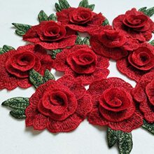5pcs Water Soluble Embroidery Rose Patch With Three-dimensional Effect, Embroidered Applique Sticker - Red - View 1