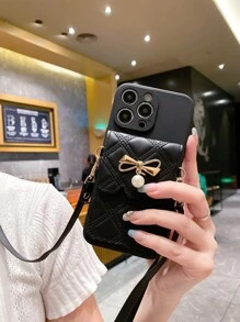 菱形斜挎零钱包，适用于 Apple 16/16E/16 Pro Max 手机壳，女式防震软手机壳保护套 - 黑色 - 查看 4