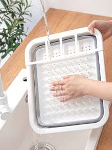 1入折疊式碗碟瀝水架,廚房可伸縮的餐具盤水存儲架,帶排水塞的洗碗缸籃 - 彩色 - 查看 7