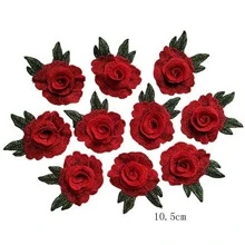 5pcs Water Soluble Embroidery Rose Patch With Three-dimensional Effect, Embroidered Applique Sticker - Red - View 3