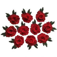 5pcs Water Soluble Embroidery Rose Patch With Three-dimensional Effect, Embroidered Applique Sticker - Red - View 4
