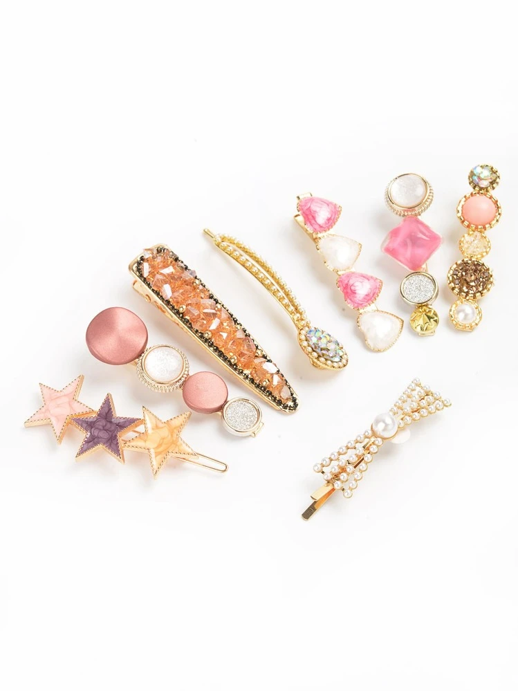 8 יחידות קליפסי שיער אלגנטיים דמויי פנינת קריסטל לנשים ולבנות מתאים לשיער ארוך וקצר, מושלם ליצירת תסרוקות שונות - ריבוי צבעים - ראה 6