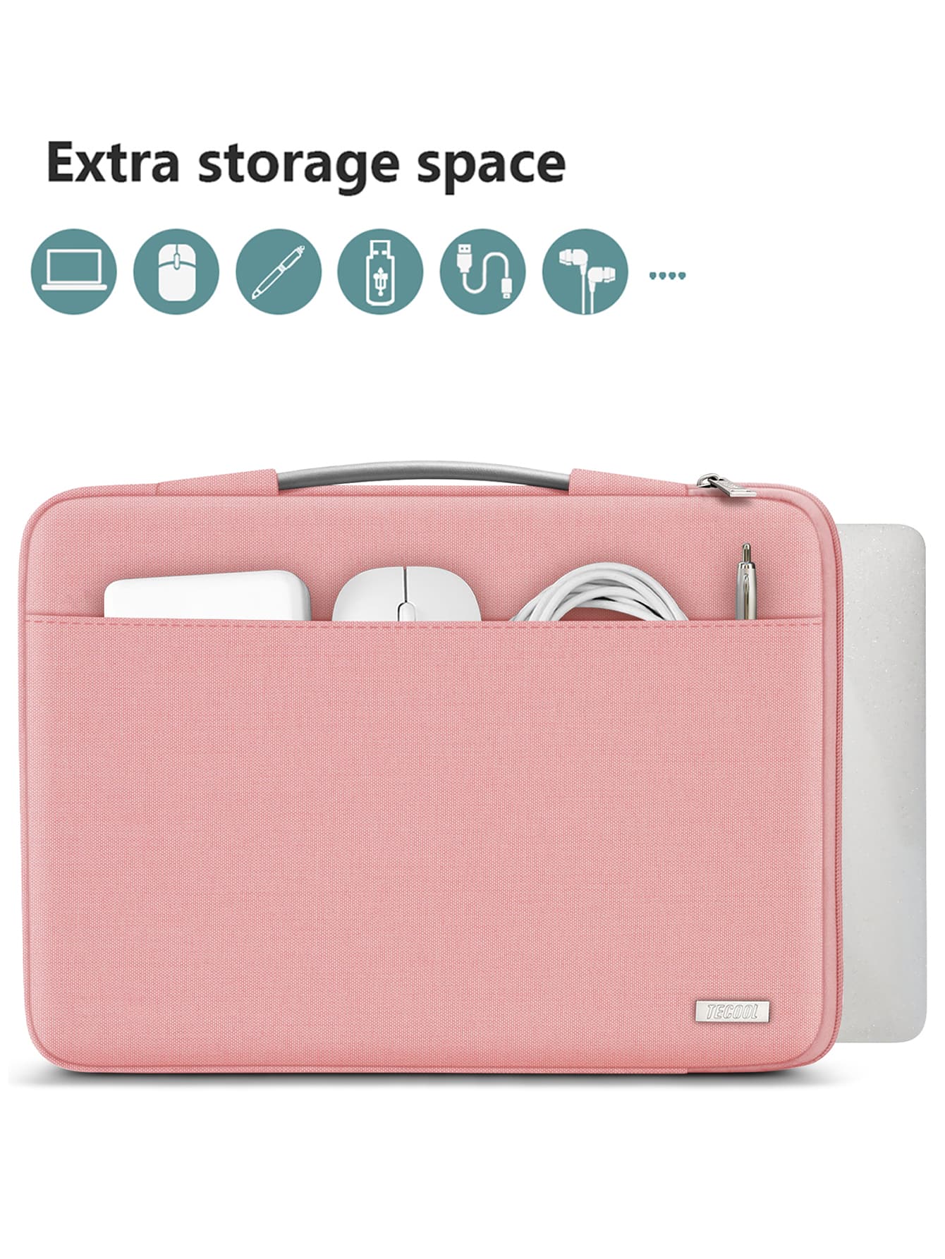 TECOOL Pink Laptop Sleeve With Handle, Protective Case Bag Compatible With 12.3-16 Inch Laptops And Chromebooks, Shock-Proof And Water-Resistant