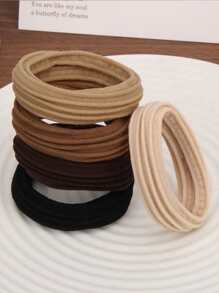 5入組女士無痕牛奶咖啡色彈性頭皮帶，基本馬尾扎緊運動休閒 - 彩色 - 查看 3