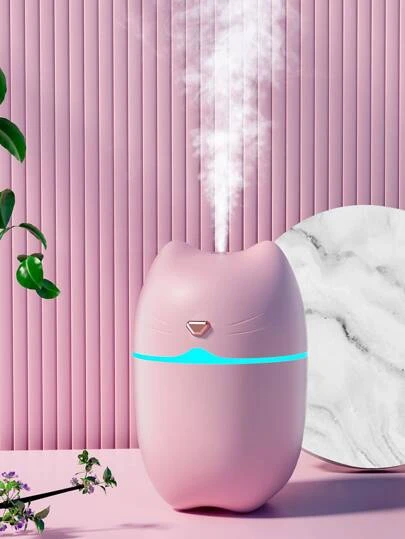 1入組貓形迷你加濕器,卡通粉色USB個人書桌加濕器適用於臥室旅行辦公室家庭