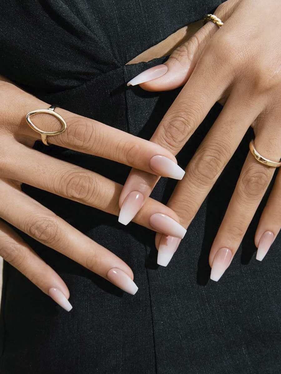 Instantly Enhance Your Look With 24 Pieces Of Simple White French Gradient Short Ballet Shape, Gradient Nails, Simple Elegance, Comes With A Small Rub And A Piece Of Jelly Glue Press On Nails Nail Supplies Nails