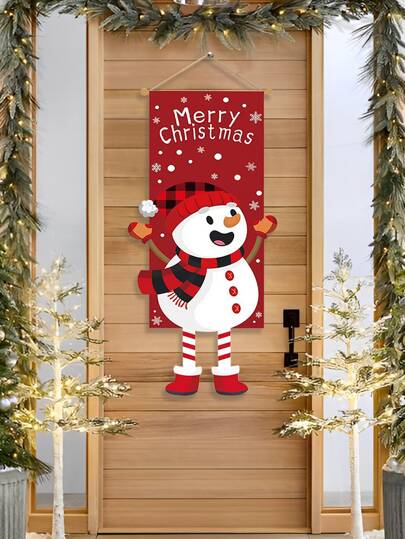 1Pc Christmas Snowman Polyester Hanging Flag Christmas Banners Christmas Decor Supplies