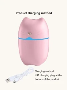 1入組貓形迷你加濕器,卡通粉色USB個人書桌加濕器適用於臥室旅行辦公室家庭