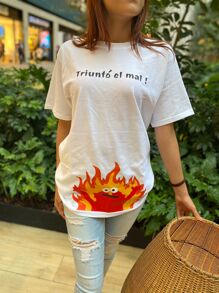 Oversized White T-Shirt With Elmo Triumphs Evil Print