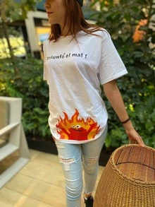 Oversized White T-Shirt With Elmo Triumphs Evil Print