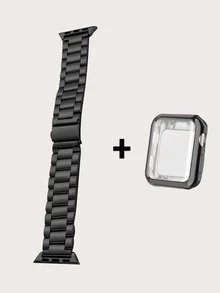 1入組黑色金屬三環錶帶和防摔屏保護套裝，適用於蘋果手錶40mm 41mm 44mm 45mm系列Se/8/7/6/5/4 - 黑色 - 查看 3