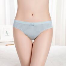 6pcs Mixed Color Women's Underwear, Anti-bacterial Lace Trimmed Bowknot Briefs, Solid Color Triangle Panties For Women - Multicolor - View 4