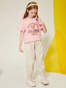 Bộ đồ hai mảnh dành cho các cô gái tuổi teen gồm áo thun cổ thuyền in hình họa tiết thể thao thông thường và quần chạy bộ - Nhiều màu - Xem 6