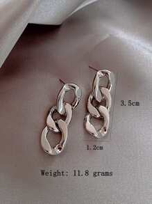 2 piezas Pendientes de borla de enlace de cadena de acero inoxidable adecuados para uso diario de hombres y mujeres - Plateado - Ver 4