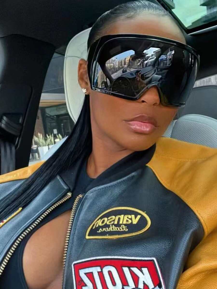 1pc Oversized Wrap-Around Face Mask, Personalized Outdoor Frameless Y2K Style Fashion Glasses Beach Accessories For Women Glasses Shades For Summer Beach Vacation,Outdoor,Travel - màu đen - Xem 1