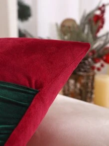 Miater 1 件毛絨紅色和深綠色拼佈設計聖誕靠墊套 - 紅色 - 查看 5