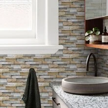 7pcs 3d Vinyl Self Adhesive Wall Tile Sticker With Imitation Stone Effect, Home Decor For Kitchen, Bathroom 5.5x11 Inches - Multicolor - View 10