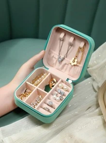 5pcs Travel Portable Pu Leather Jewelry Storage Box - Blue - View 1