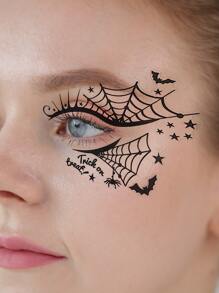 (one Sheet) Waterproof & Long-lasting Spider Web Temporary tattooo Sticker For Eyes & Body - Black - View 4