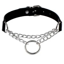 Punk Gothic Leather Round Ring Studded Choker Necklace Chains Charm Sexy Round Collar Necklaces Women Jewelry Gif - Black - View 1