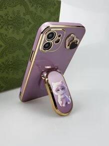 1pc Cute Cat Heart-Shaped Cell Phone Case, Solid Color Electroplated Compatible With Galaxy S24 Ultra And 15 Pro Max,International Version, Not The Domestic Version - Black - View 11