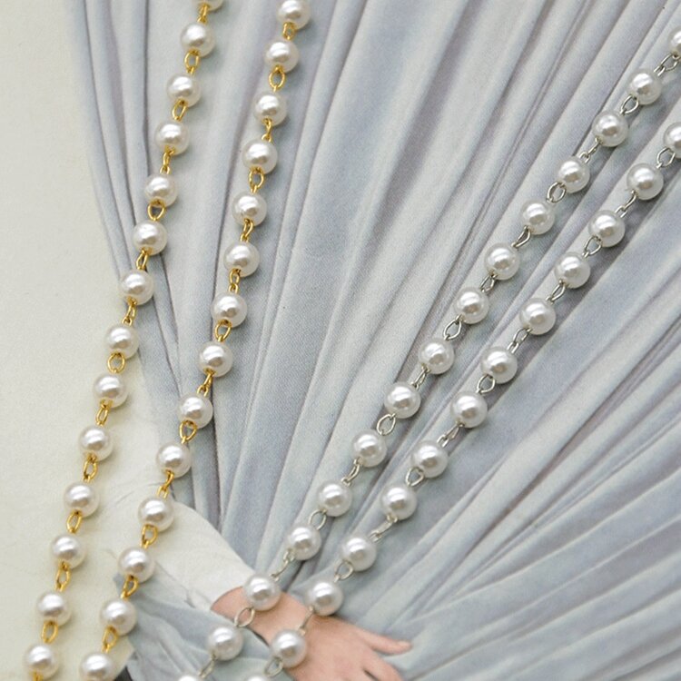 1m/Pack Abs Faux Pearl Chain Tassel With 6 Different Size Faux Pearls & 2 Chain Colors, Suitable For Jewelry Diy - Silver - View 3