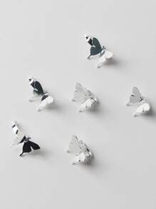 6pcs Silver 3D Butterfly Hair Clip Without Holes Elegant Women's Hair Accessory Claw Clips Hair Claws Hair Barrettes, School Stuff, Hair Accessories, Head Accessories - Silver - View 2