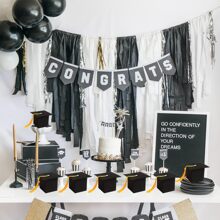 30入組畢業帽禮盒畢業派對禮物盒畢業帽流蘇禮品盒畢業晚宴桌上裝飾盒畢業裝飾盒畢業派對喜好品，生日禮物裝飾盒，單身派對裝飾盒 - 黑色 - 查看 8