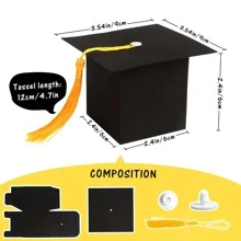 30入組畢業帽禮盒畢業派對禮物盒畢業帽流蘇禮品盒畢業晚宴桌上裝飾盒畢業裝飾盒畢業派對喜好品，生日禮物裝飾盒，單身派對裝飾盒 - 黑色 - 查看 10