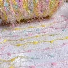 1入特別的紗線羽毛毛球閃亮圍巾披肩夾克袋針織鉤邊線 - 黃綠 - 查看 4