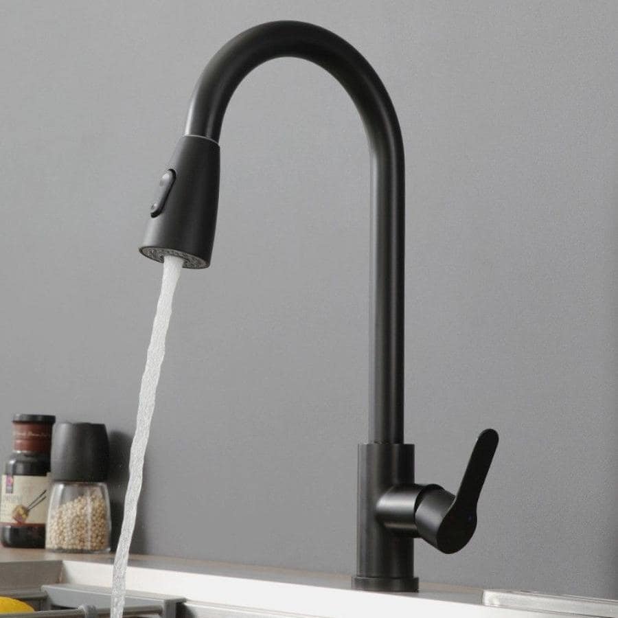 Stainless Steel Pullout And Stretchable Dishwasher Faucet In Advanced Black Color For