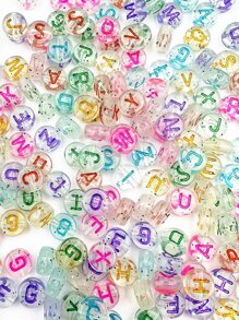 200 piezas de cuentas de acrílico transparentes con purpurina para elaborar collares, pulseras y joyería, con letras, de 7x4mm, con orificio de 1.5mm