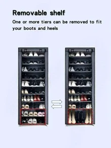 10 Tiers Gray Shoe Rack With Dustproof Fabric Cover, Diy Assembly Required For Shoe Storage - Grey - View 5