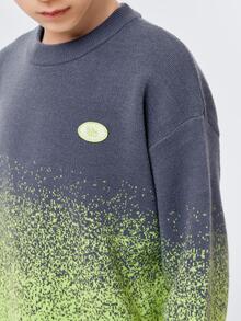 Balabala 男大童漸層字母貼布落肩袖套頭毛衣 - 綠色 - 查看 4