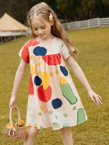 Vestido evasé con estampado gráfico de niña preadolescente - Multicolor - Ver 5