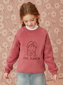 女孩字母和卡通人物印花插肩袖運動衫 - 乾枯玫瑰色 - 查看 8