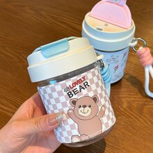 VANLFY Cartoon Bear Pattern Water Bottle - Pink - View 3