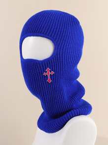 1 件户外保暖内衬刺绣设计拉法帽连帽帽 - 寶藍色 - 查看 1