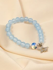 1條時尚珠子手鍊,星型吊墜,商品實物與圖片可能會有色差 - 彩色 - 查看 3