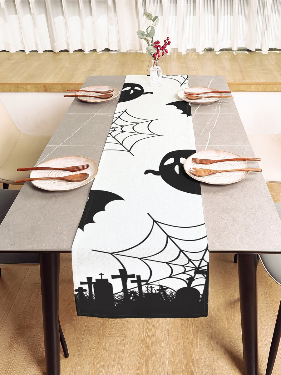 1pc Halloween Cute Ghost & Spider Web Printed Desk Flag - Multicolor - View 1