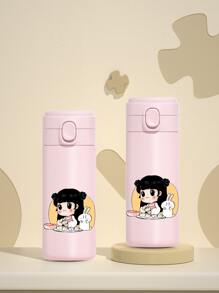 1pc Cute Little Girl Pattern Outdoor Portable Water Cup/Exquisite Coffee Cup Back To School