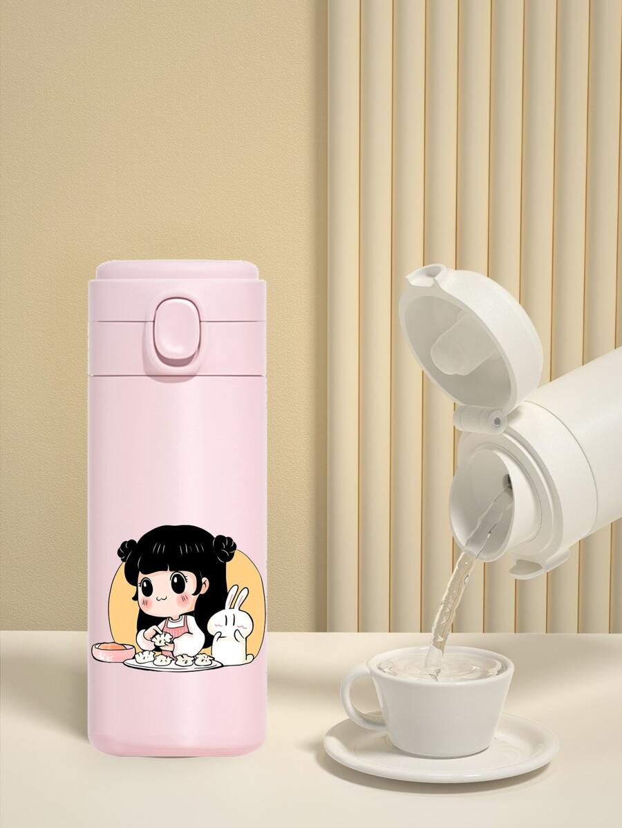 1pc Cute Little Girl Pattern Outdoor Portable Water Cup/Exquisite Coffee Cup Back To School