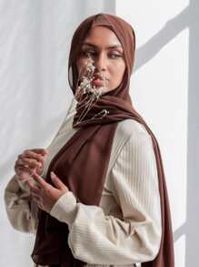 1入組素色雪紡泡泡圍巾,女士時尚柔軟長款頭覆蓋頭紗圍巾 - 咖啡棕 - 查看 1